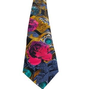 Vintage Strathmore Richman‎ Silk Tie Bold Rose Floral Baroque Maximalist